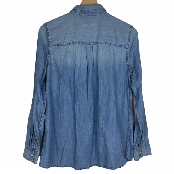 TALBOTS Top Blouse Chambray Popover Button Up Roll Tab Sleeves Minimalist Small - Picture 3 of 7